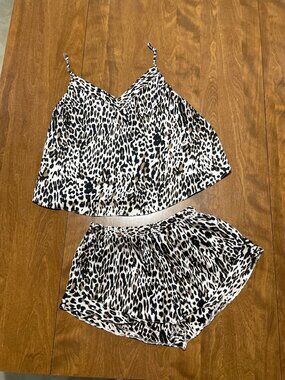 ASOS Leopard Print Satin Tank Shorts Pajama Set Leopard Cheetah Animal Print 6
